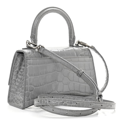 Balenciaga Shiny Calfskin Crocodile Embossed Hourglass Top Handle Bag XS Balenciaga Grey 3 of 11