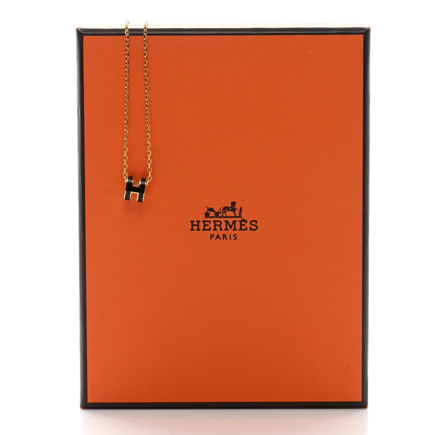 Lacquered Gold Mini Pop H Pendant Necklace Black