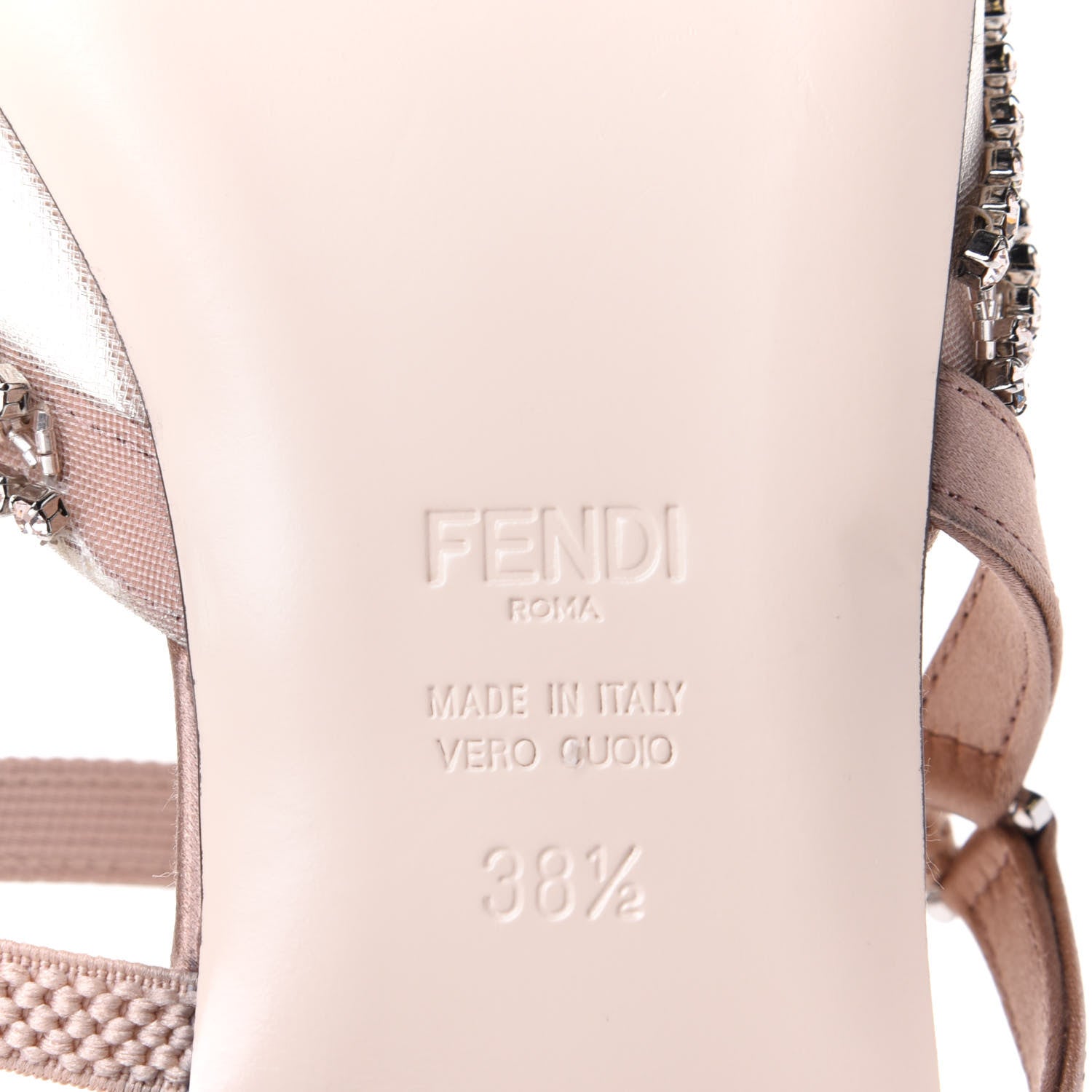 Fendi Satin Technical Mesh Colibri Crystal Embellished Mule 38.5 Nude 8 of 10