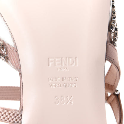 Fendi Satin Technical Mesh Colibri Crystal Embellished Mule 38.5 Nude 8 of 10
