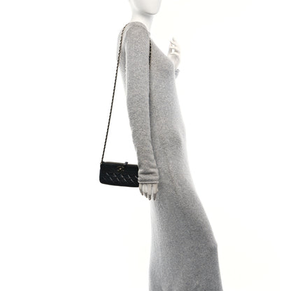 Chanel Metallic Sheepskin Chevron Quilted Small Vintage Mademoiselle Clutch With Chain Black 2 of 11