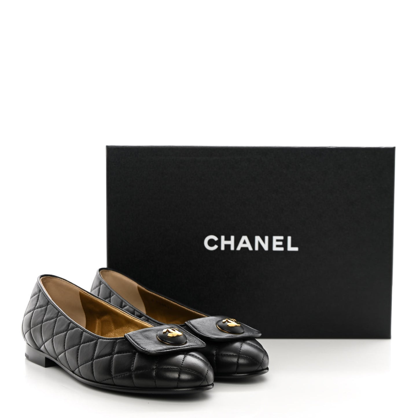 Lambskin Quilted CC Ballerina Flats 38 Black