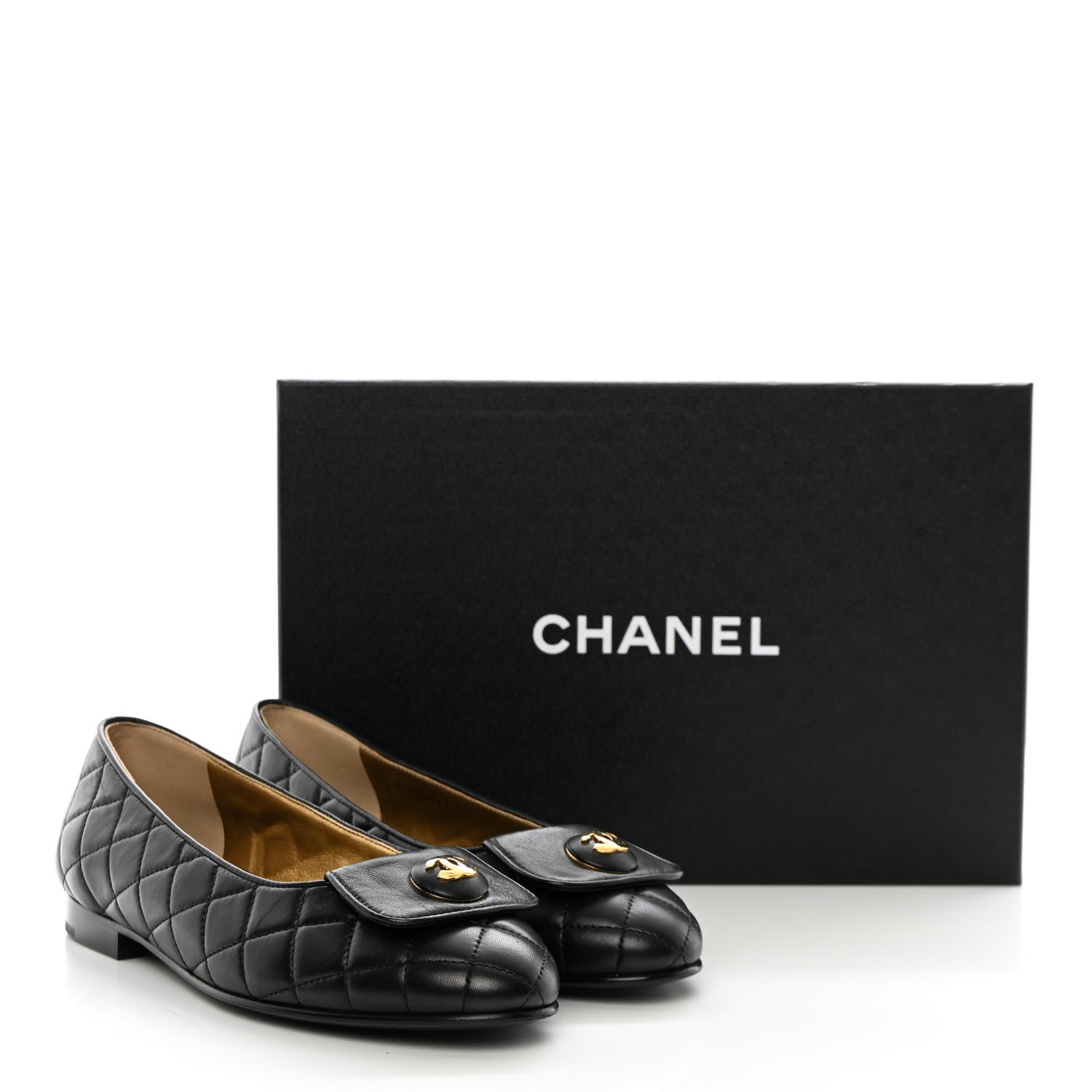 Chanel Lambskin Quilted CC Ballerina Flats 38 Black 12 of 12