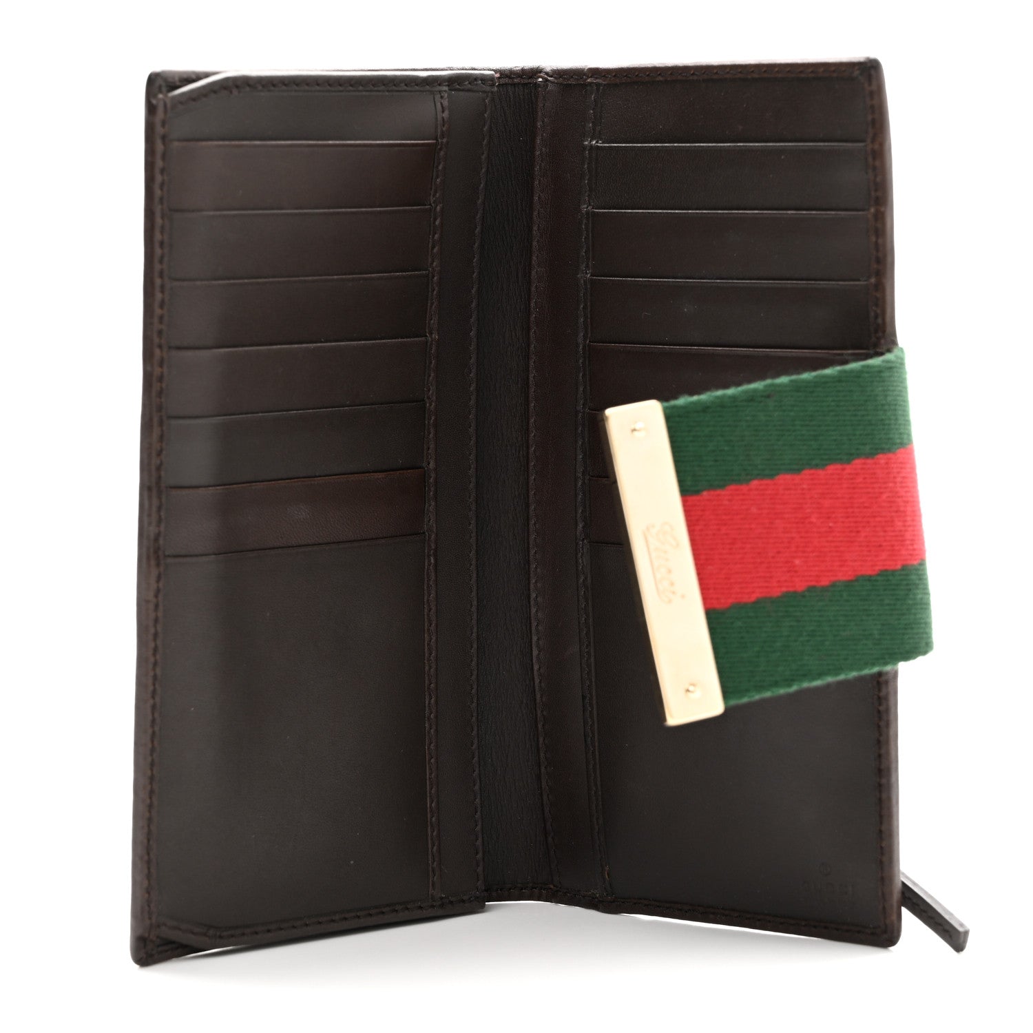 Gucci Monogram Calfskin Ladies Web Continental Wallet Beige Ebony Cocoa 5 of 8