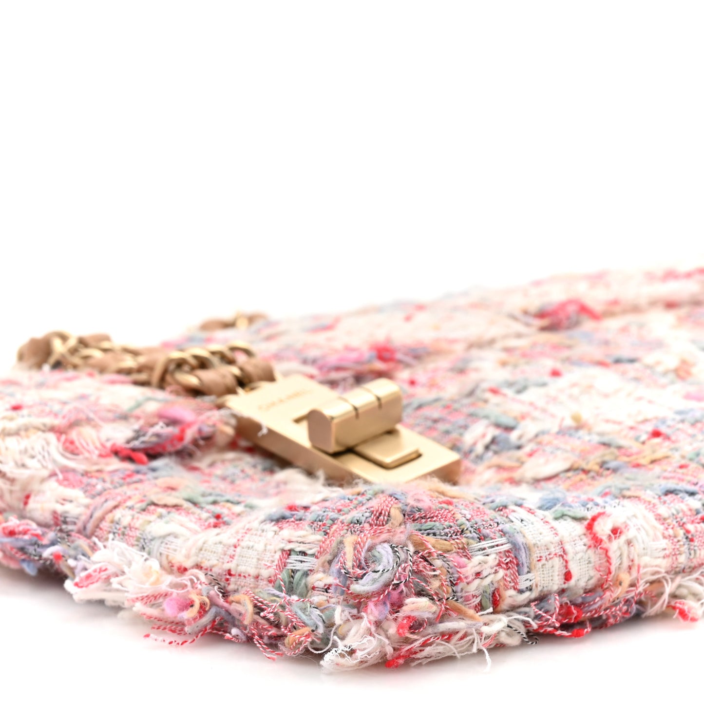 Tweed Vertical Lock Flap Bag Pink Multicolor