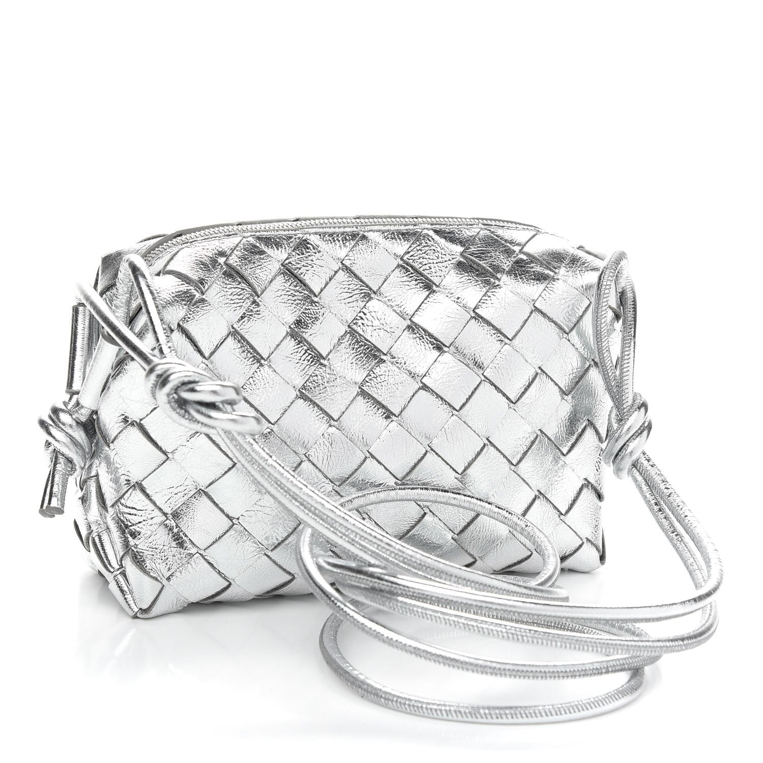 Bottega Veneta Metallic Calfskin Intrecciato Mini Loop Camera Bag Silver 3 of 8