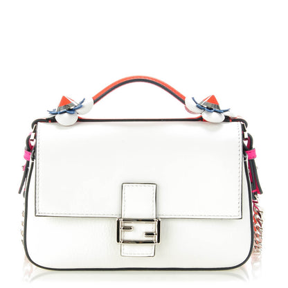 Fendi Vitello Dolce Nappa Flowerland Tri-Color Micro Double Baguette Fuxia White Ice Papavero 1 of 7