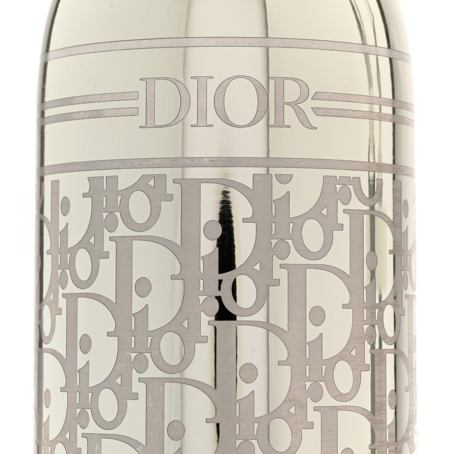 Oblique Stainless Steel Grained Calfskin Aqua Bottle With Shoulder Strap Off White