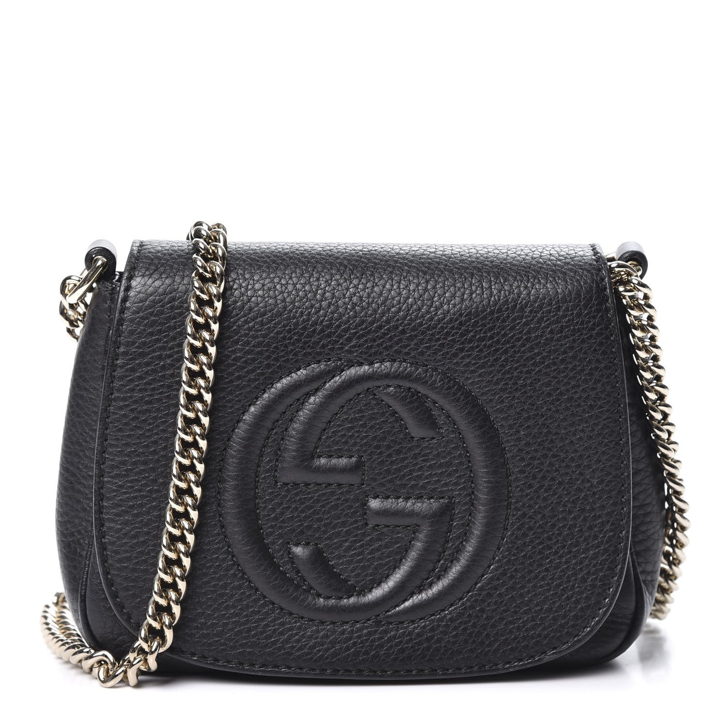 Pebbled Calfskin Small Soho Flap Crossbody Black