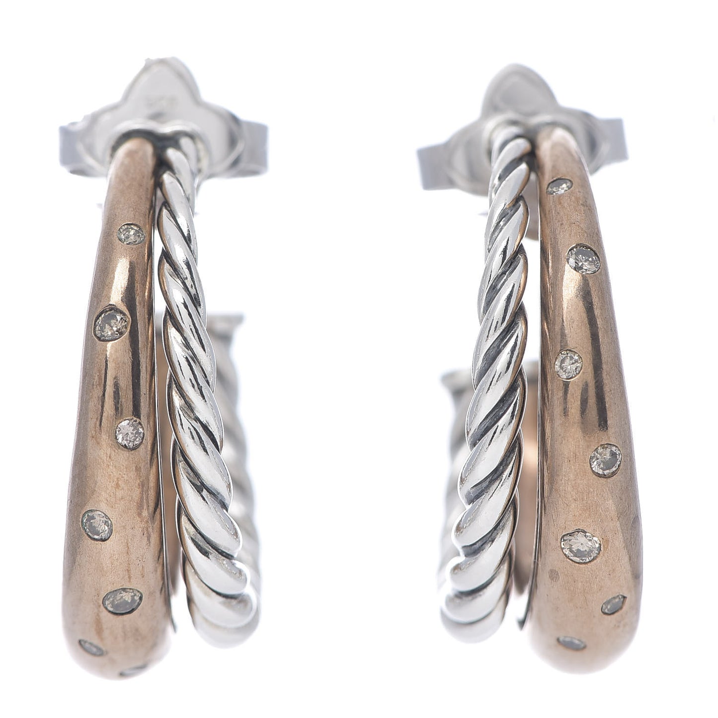 Sterling Silver Bronze Diamond Pure Form Mixed Metal Hoop Earrings