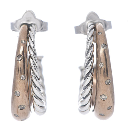 David Yurman Sterling Silver Bronze Diamond Pure Form Mixed Metal Hoop Earrings 1 of 3