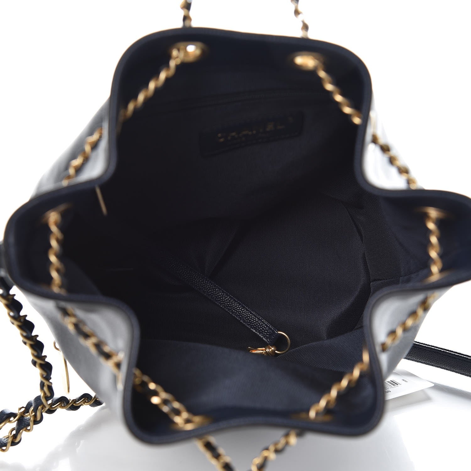 Chanel Grained Calfskin Lambskin CC Drawstring Bag Black Dark Blue 5 of 8