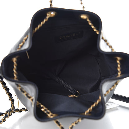 Chanel Grained Calfskin Lambskin CC Drawstring Bag Black Dark Blue 5 of 8