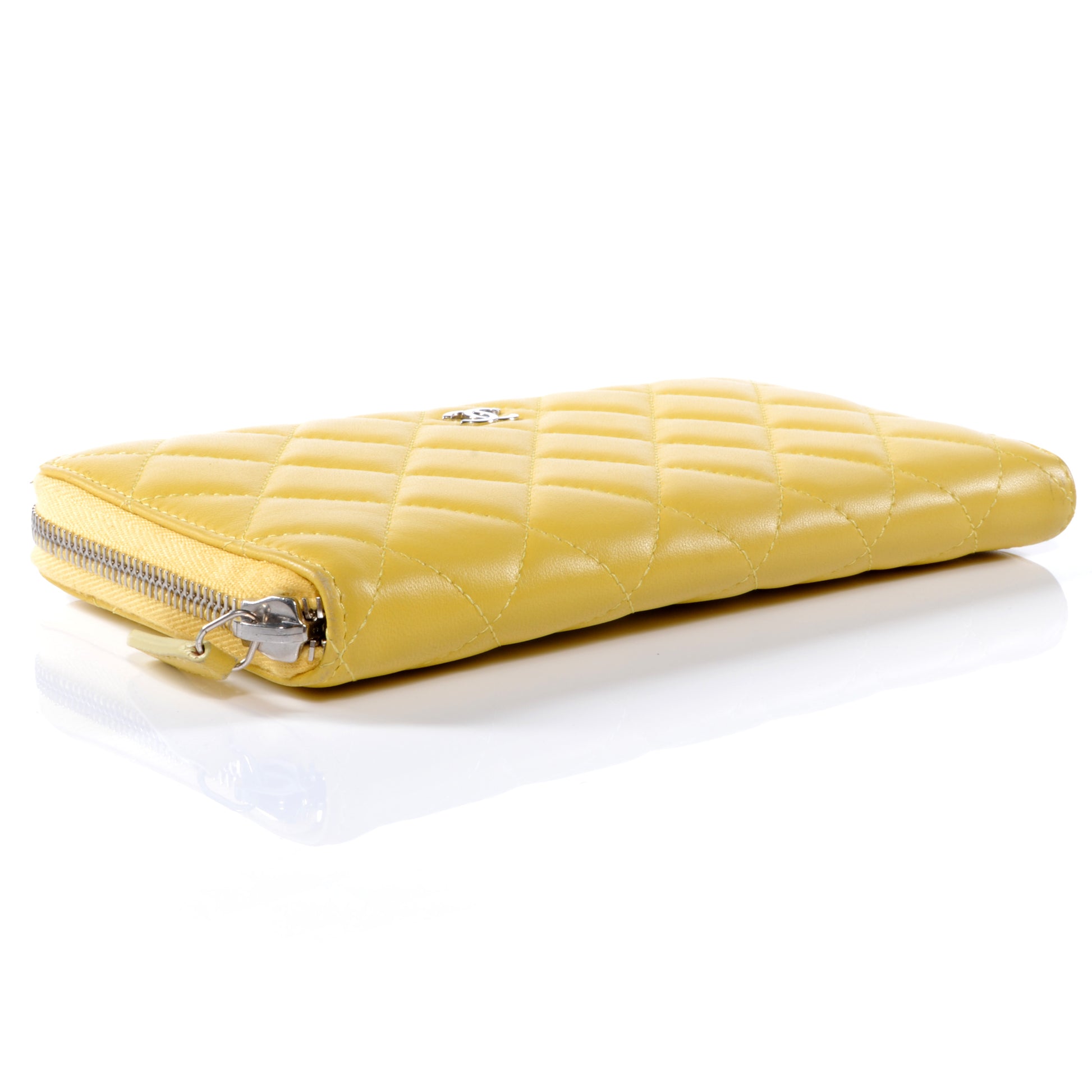 Chanel Lambskin Quilted Zip Around Wallet Yellow 3 of 7