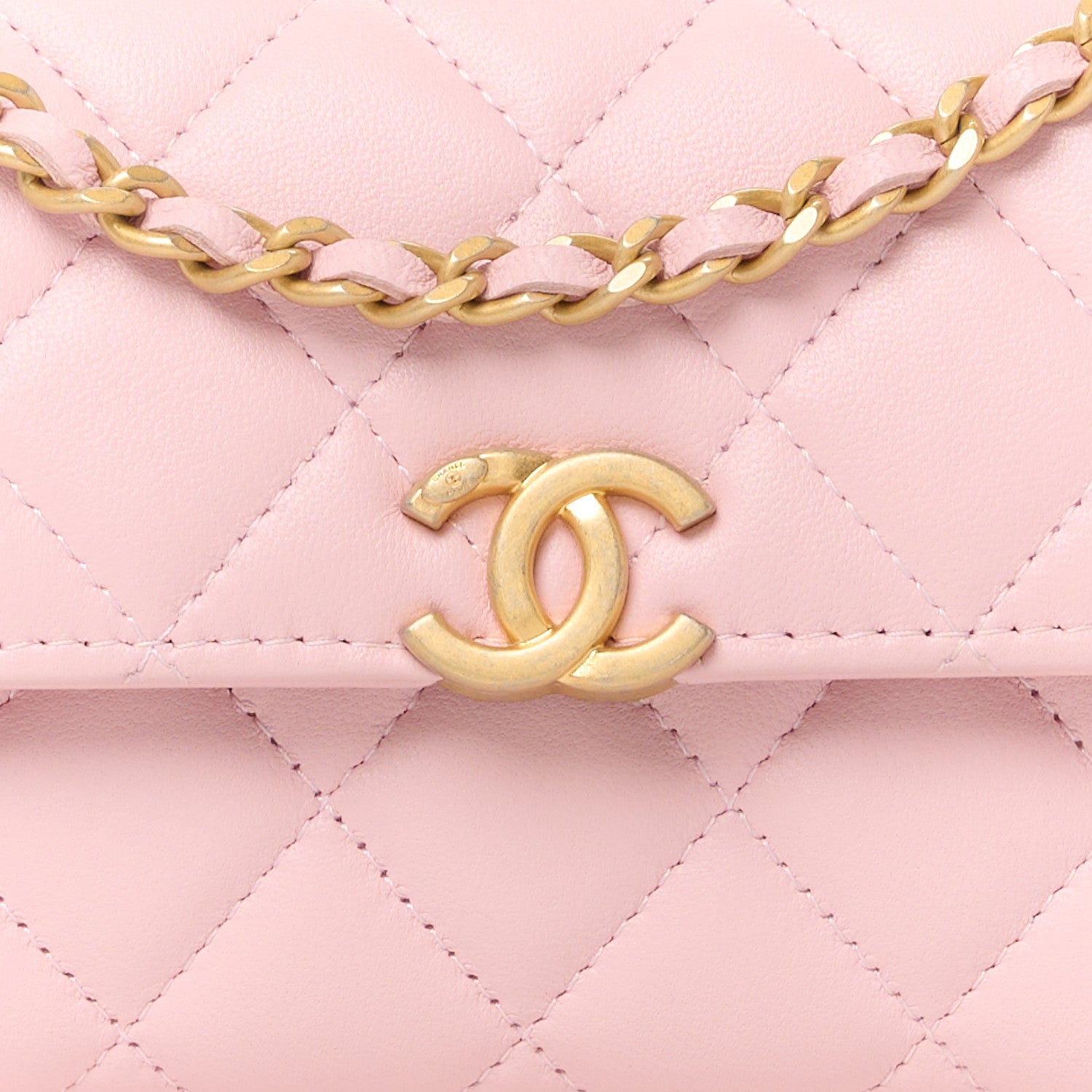 Chanel Lambskin Enamel Quilted Top Handle Flap Phone Holder With Chain Pink 9 of 12
