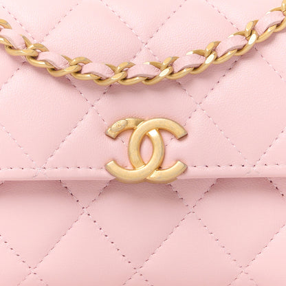 Chanel Lambskin Enamel Quilted Top Handle Flap Phone Holder With Chain Pink 9 of 12