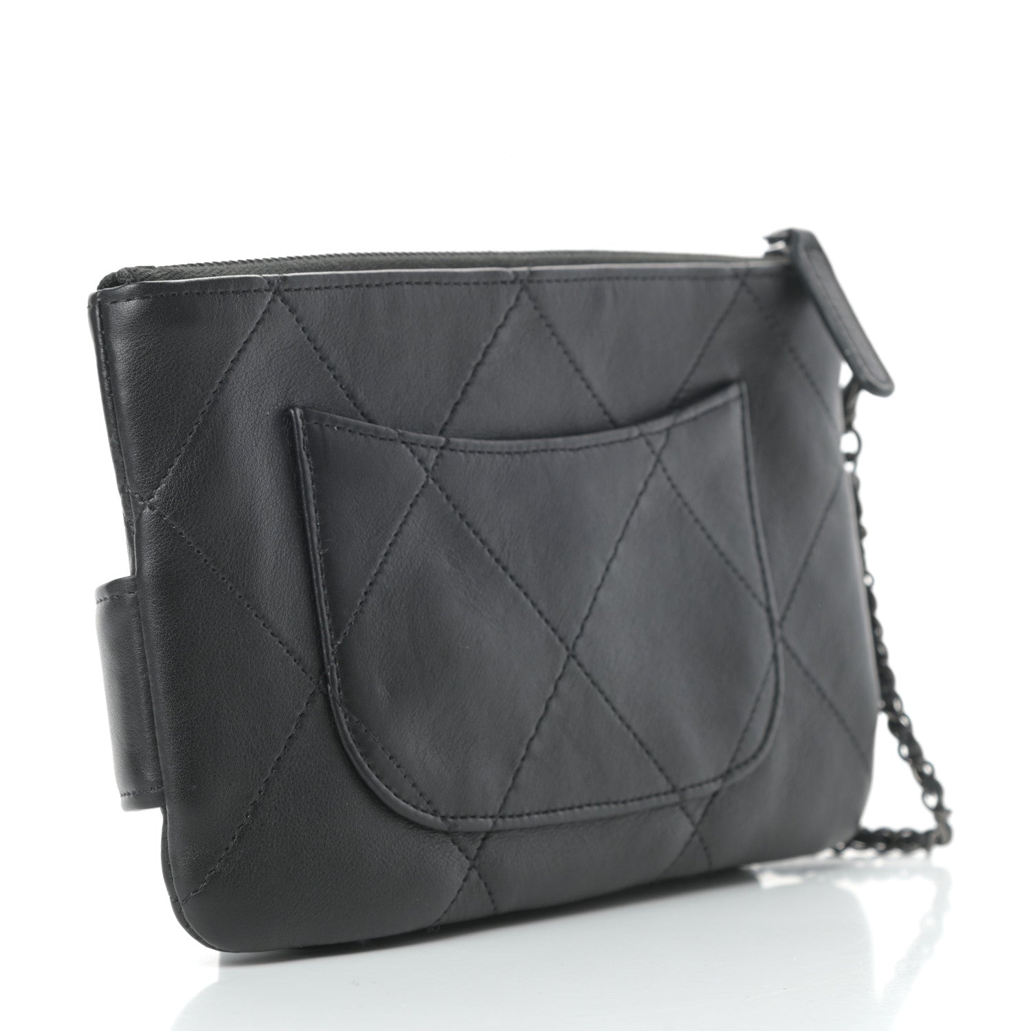 Chanel Lambskin Quilted Cosmetic Case With Strap So Black 5 of 13
