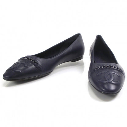Chanel Leather Logo Chain Ballet Flats 40 Navy 1 of 10