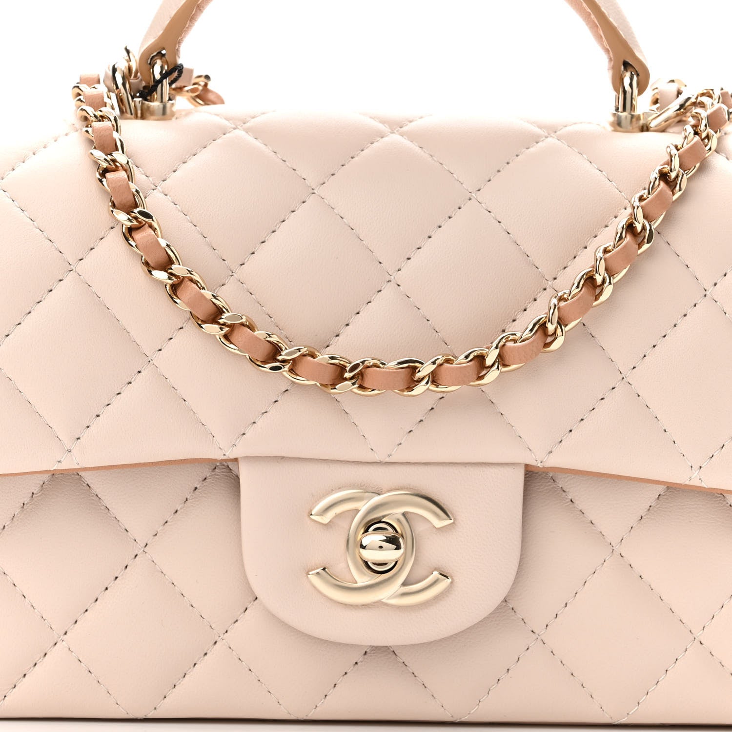 Chanel Lambskin Quilted Bi-Color Mini Top Handle Rectangular Flap Ecru Dark Beige 8 of 11