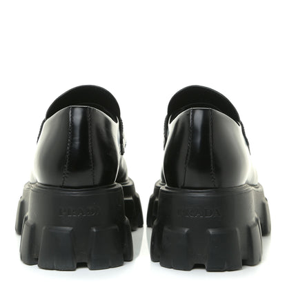 Prada Spazzolato Triangle Logo Monolith Pointy 55mm Loafers 37.5 Black 5 of 17