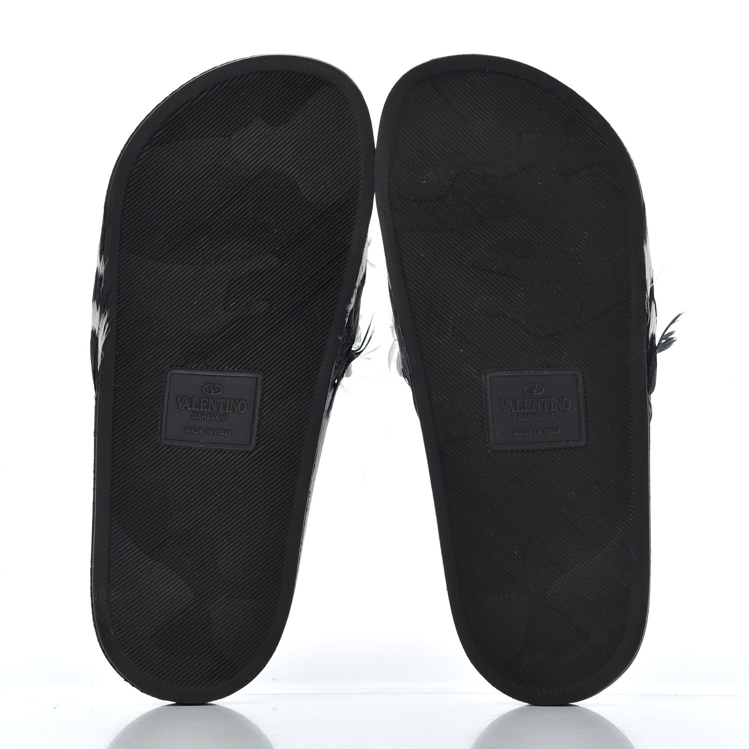Valentino Garavani Rubber Feather Pool Slide Sandals 37 Black White 5 of 8