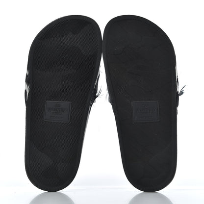 Valentino Garavani Rubber Feather Pool Slide Sandals 37 Black White 5 of 8