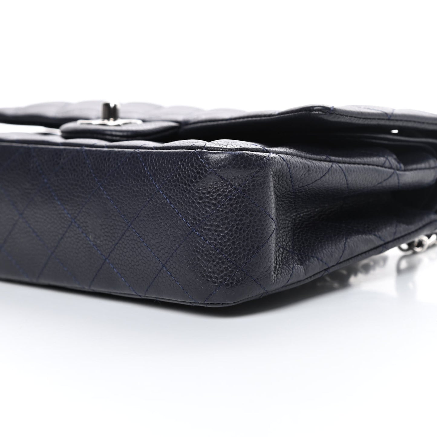 Lambskin Quilted Medium Double Flap Navy