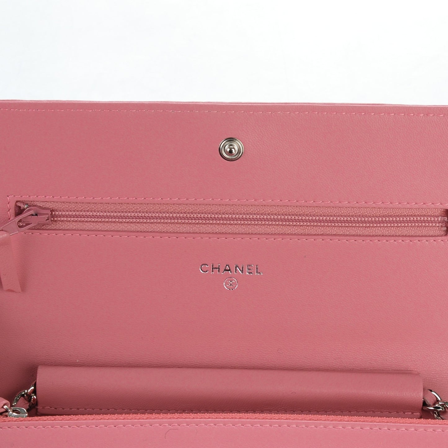 Lambskin Camellia Embossed Wallet on Chain WOC Pink