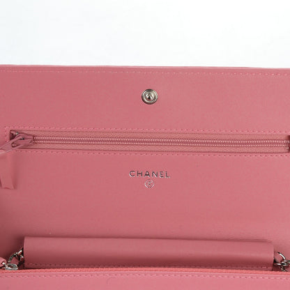 Chanel Lambskin Camellia Embossed Wallet on Chain WOC Pink 6 of 7