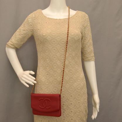 Chanel Caviar Wallet on Chain WOC Red 2 of 8