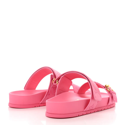 Louis Vuitton Calfskin Monogram Embossed Bom Dia Flat Mule Sandals 40 Pink 4 of 9