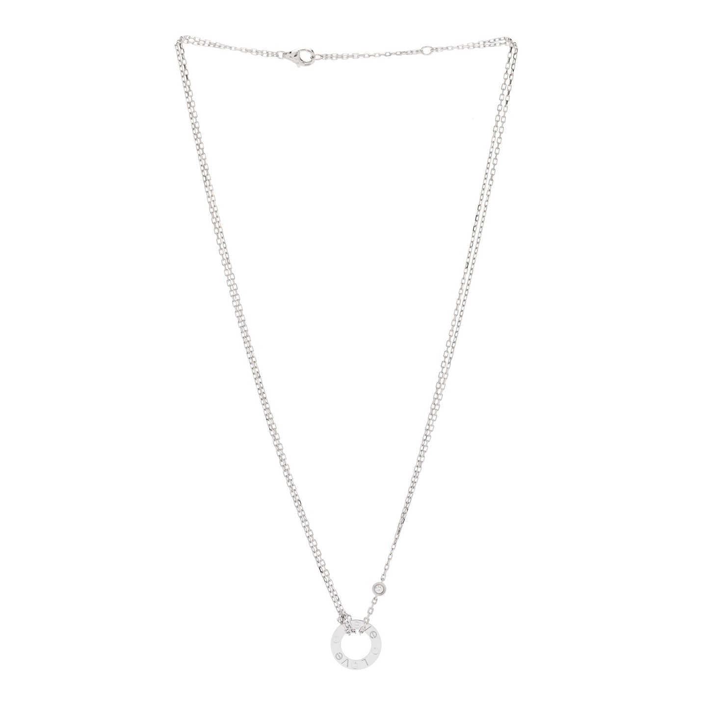 18K White Gold 2 Diamond LOVE Necklace