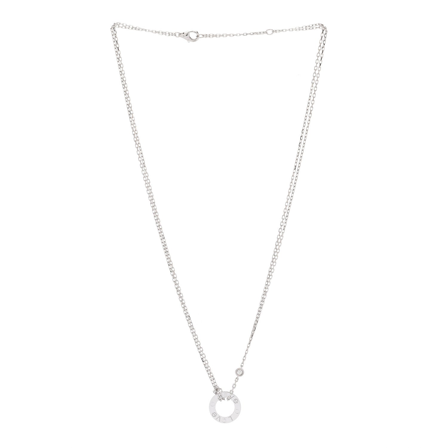 Cartier 18K White Gold 2 Diamond LOVE Necklace 2 of 5