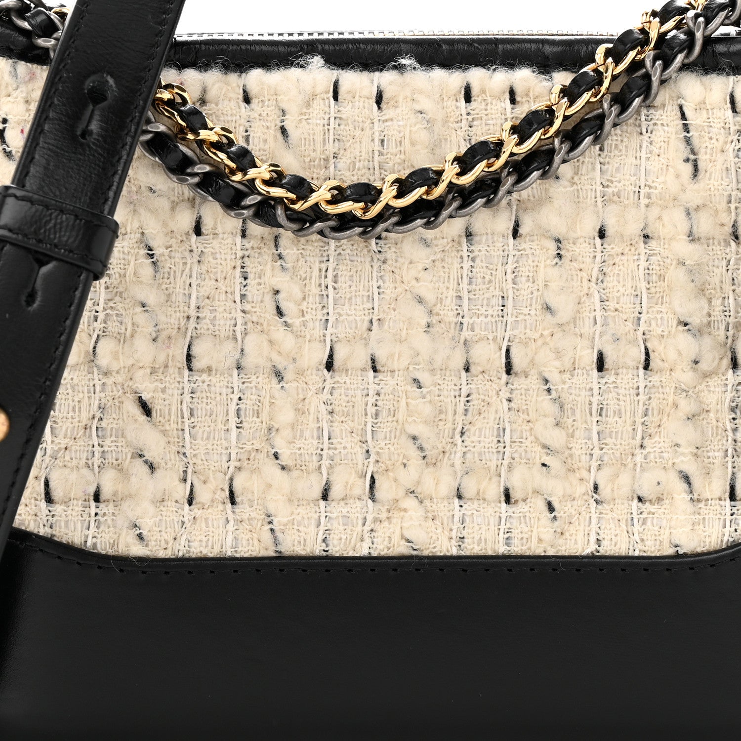 Chanel Tweed Calfskin Quilted Small Gabrielle Hobo Ivory Black 8 of 12