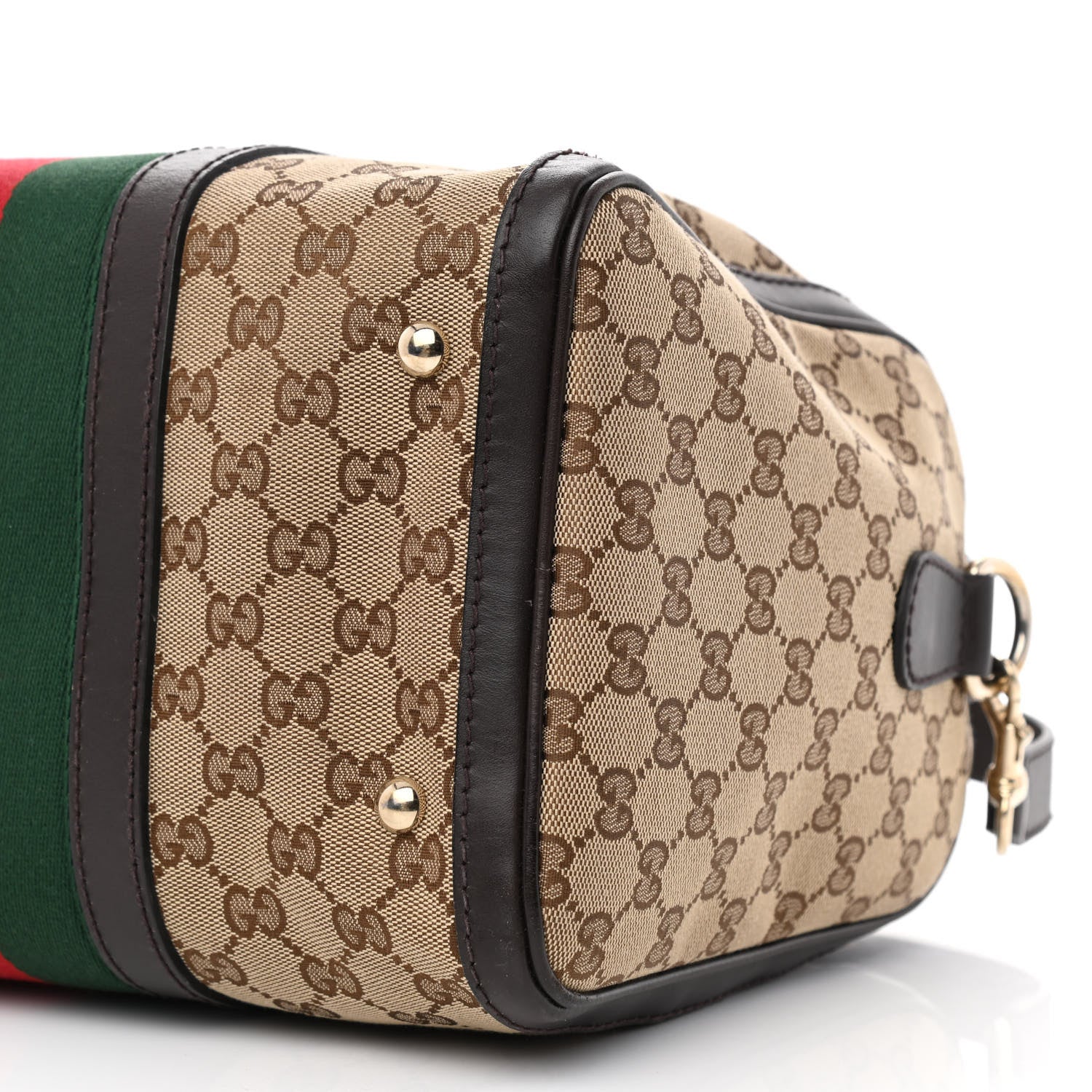 Gucci Monogram Selleria Calfskin Vintage Web Medium Boston Beige Ebony Cocoa 10 of 11