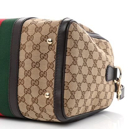 Gucci Monogram Selleria Calfskin Vintage Web Medium Boston Beige Ebony Cocoa 10 of 11