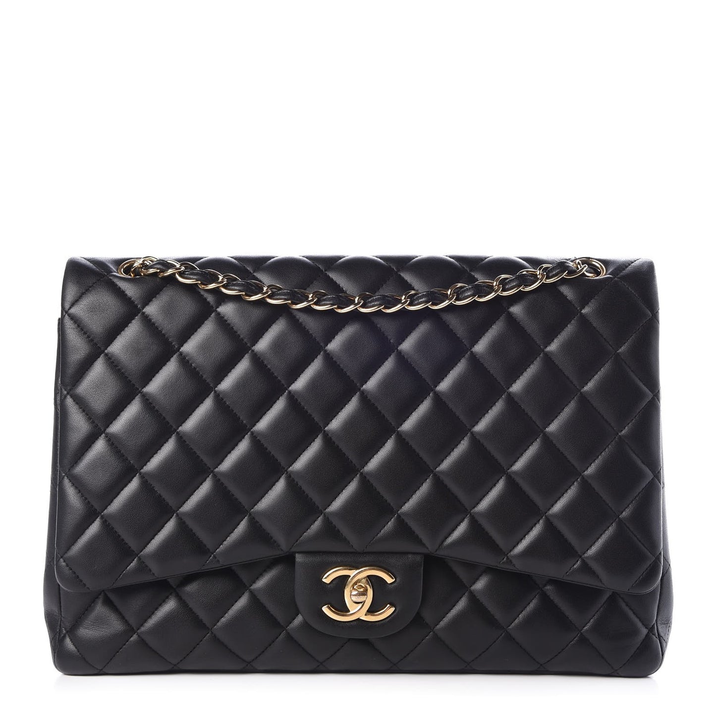 Lambskin Quilted Maxi Double Flap Black
