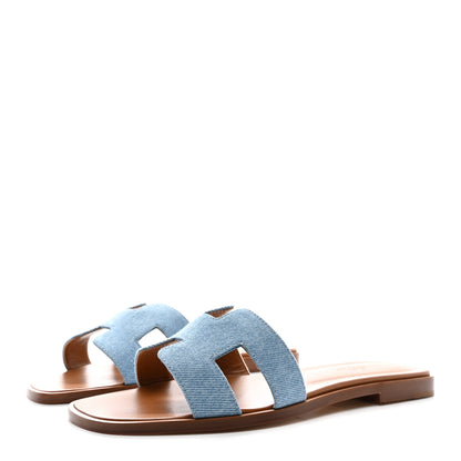 Hermes Denim Canvas Oran Sandals 38 Bleu Clair 3 of 10