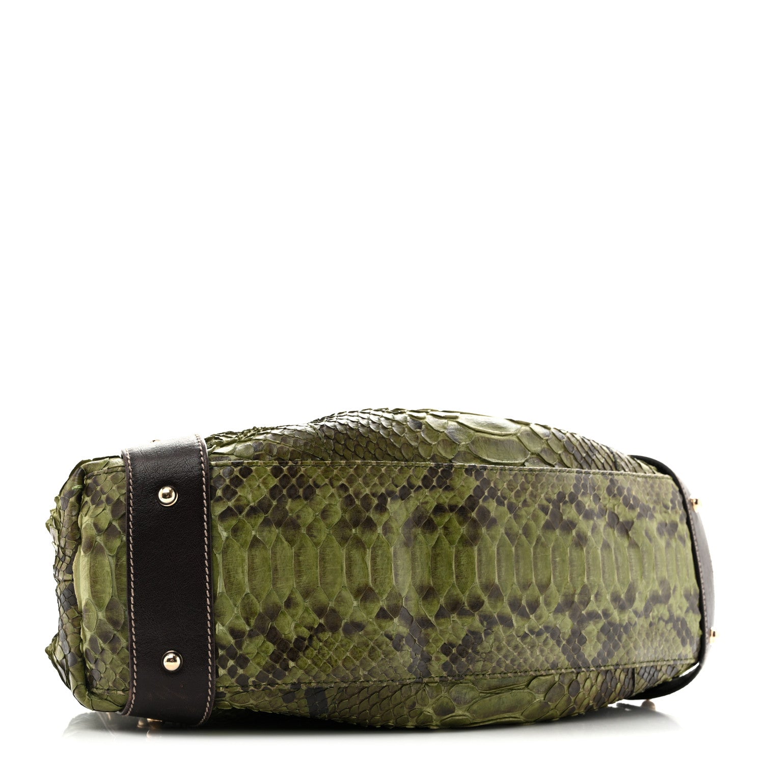Gucci Snakeskin Medium Pelham Tote Green Brown 4 of 14