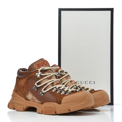 Gucci X SEGA Suede Calfskin GG Monogram Mens Flashtrek Sneakers 8.5 New Cuir Beige Ruggine 11 of 11
