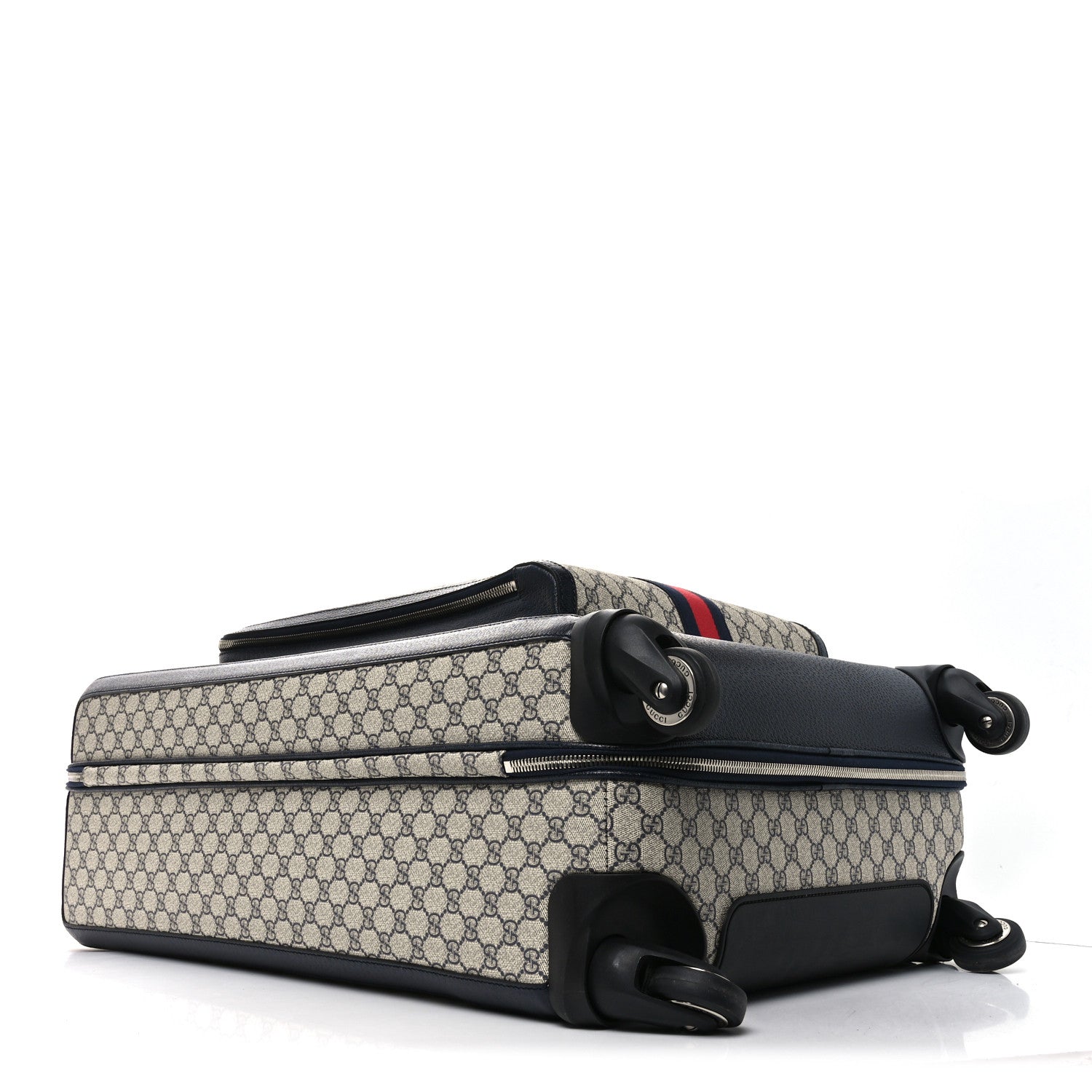 Gucci GG Supreme Monogram Textured Dollar Calfskin Web Large Savoy Trolley Suitcase Beige Blue 3 of 9