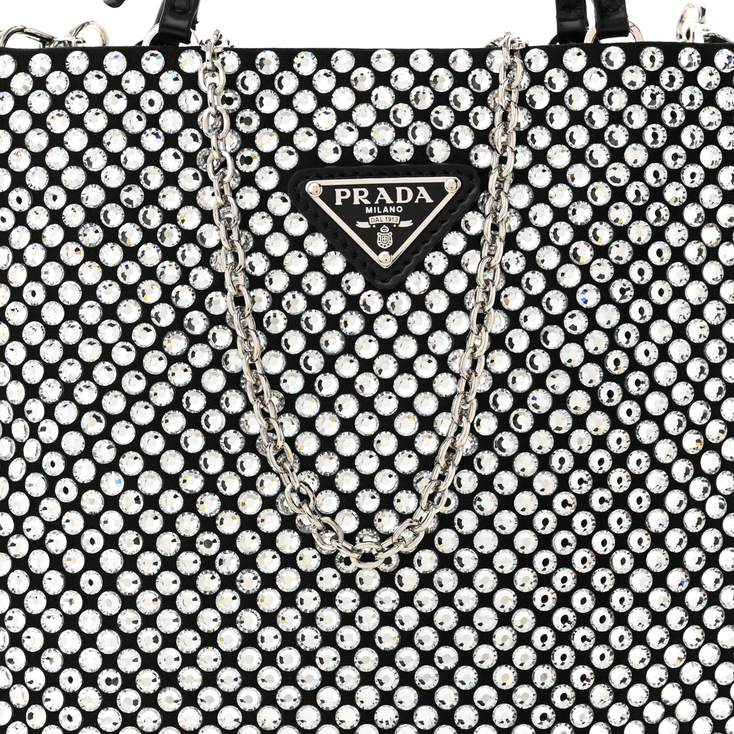 Satin Crystal Metal Triangle Logo Chain Crossbody Handbag Cristal