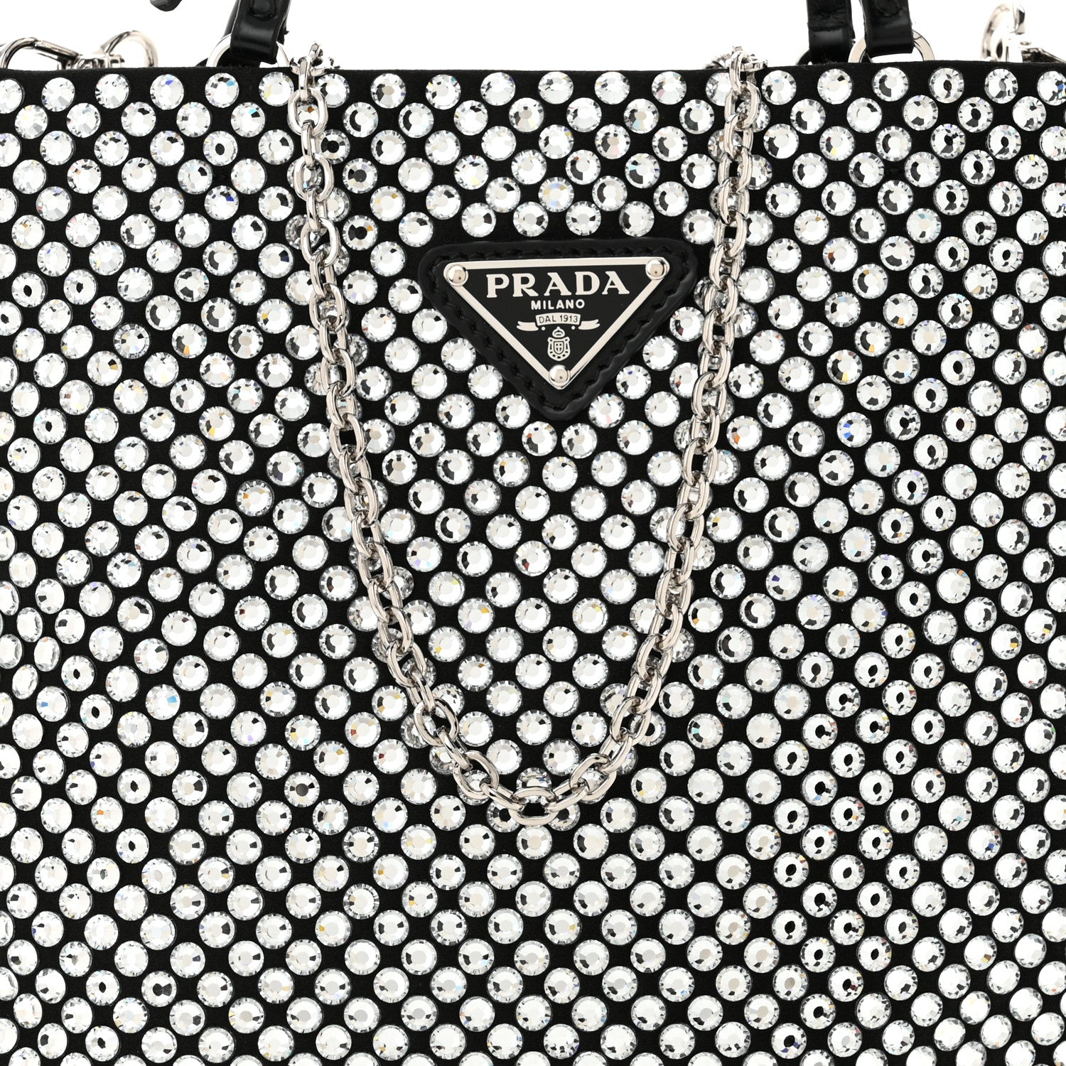 Prada Satin Crystal Metal Triangle Logo Chain Crossbody Handbag Cristal 7 of 9