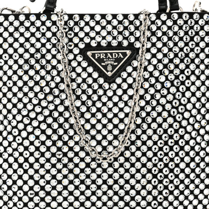 Prada Satin Crystal Metal Triangle Logo Chain Crossbody Handbag Cristal 7 of 9