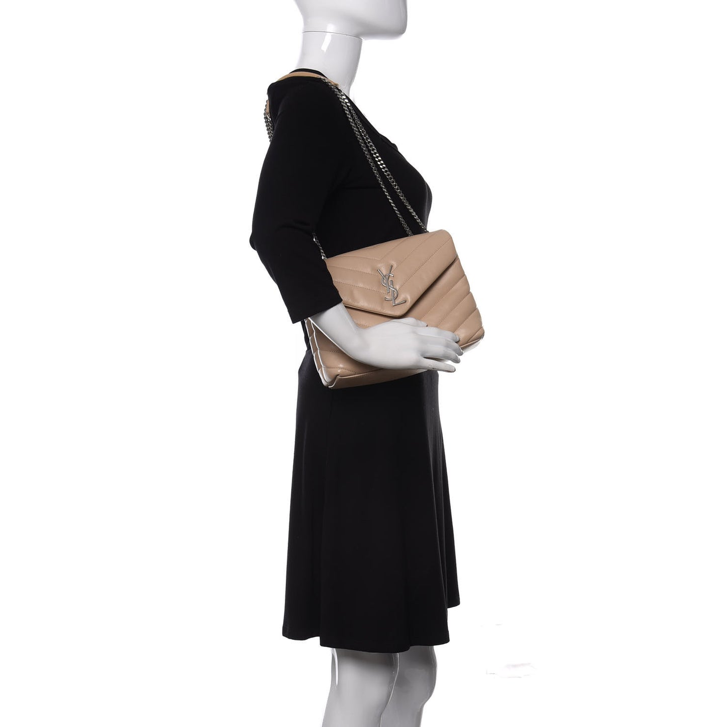 Calfskin Y Quilted Monogram Small Loulou Chain Satchel Nude Powder