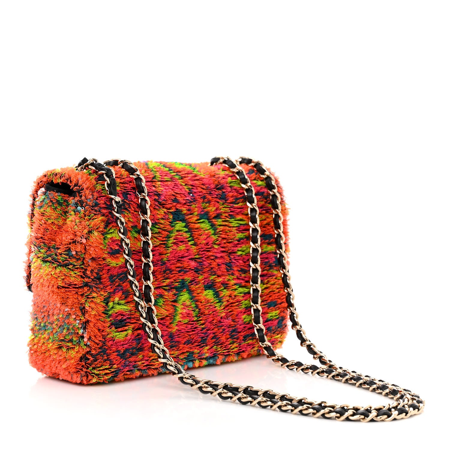 Chanel Sequin Logo Single Flap Orange Turquoise Pink 1456857