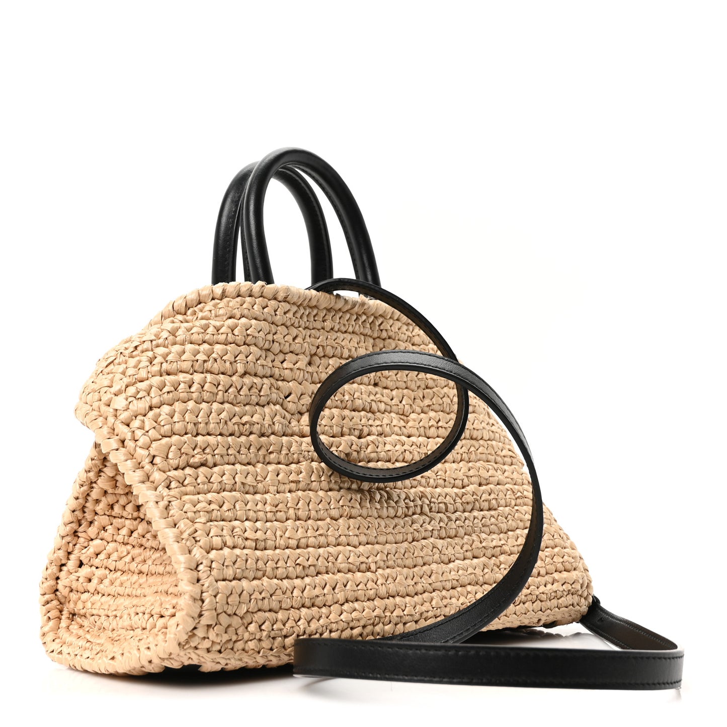 Raffia Effect Calfskin XS Hug Bag Natural Black