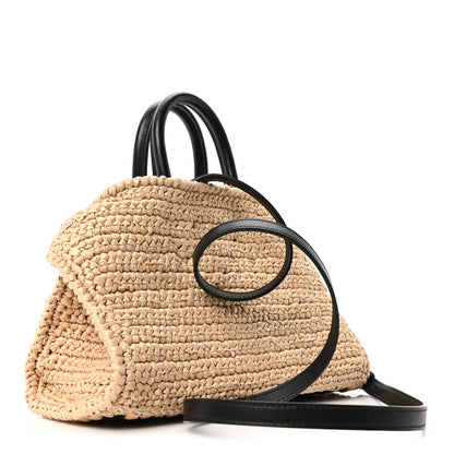 Salvatore Ferragamo Raffia Effect Calfskin XS Hug Bag Natural Black 3 of 10
