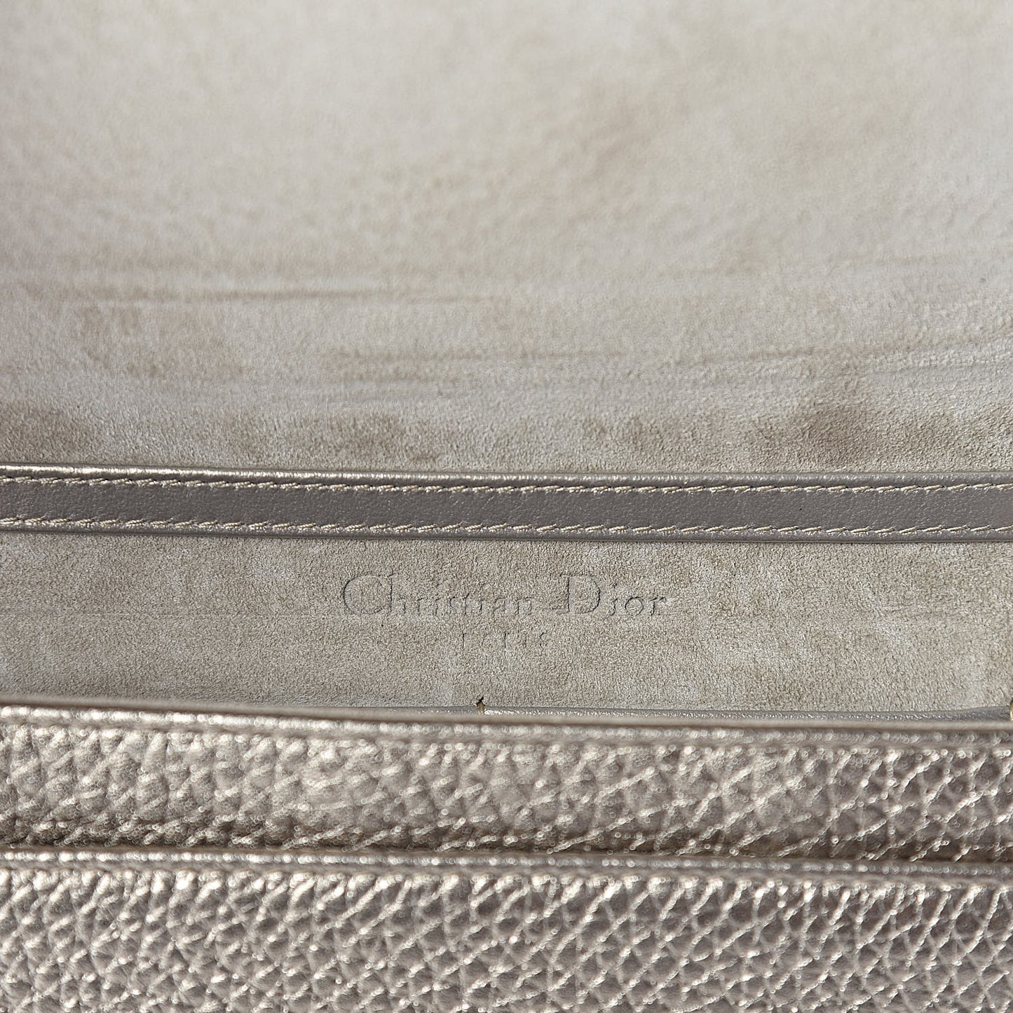 Metallic Grained Calfskin Diorama Wallet on Chain Pouch Light Gold