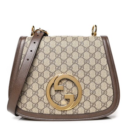 Gucci GG Supreme Monogram Textured Dollar Calfskin Medium Blondie Shoulder Flap Bag Beige Ebony New Acero 1 of 11